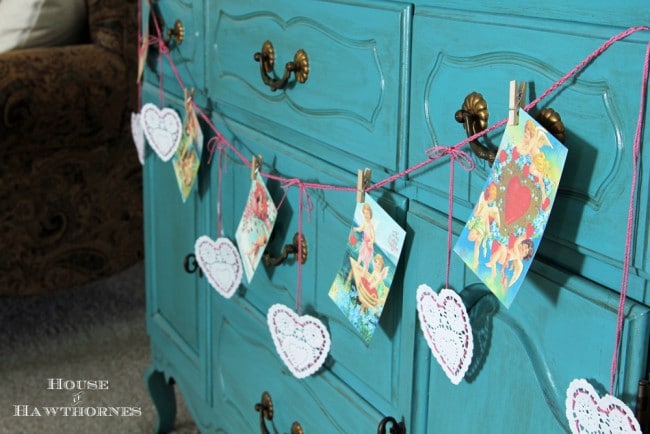 Easy to make DIY vintage Valentine garland for a romantic look for your Valentine's Day decor.