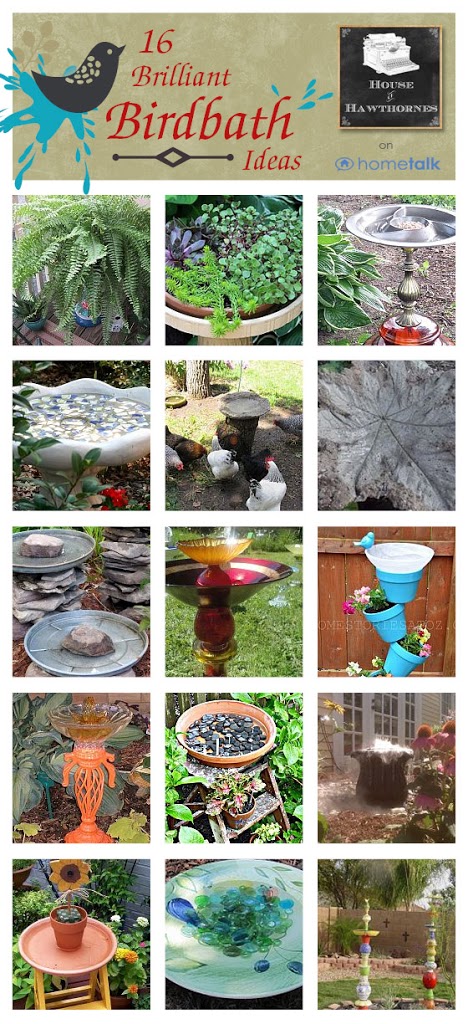 Over 15 different birdbath ideas for your home and garden including quick and easy DIY projects. 