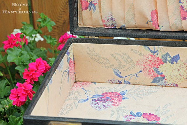 Lining in a vintage suitcase.