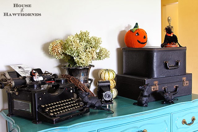 Dollar store rats running amok in a fun vintage Halloween vignette