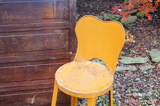 Vintage metal child's chair from a fall barn sale