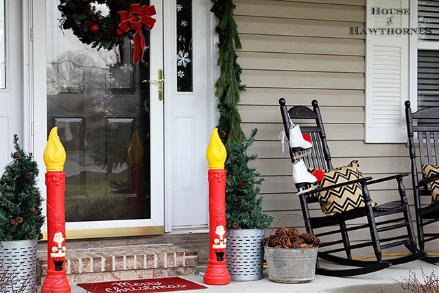 Kitschy Christmas blow mold candles for the front porch