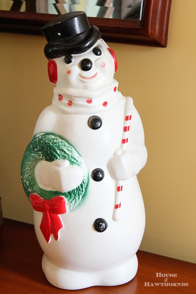 Vintage plastic blow mold snowman.