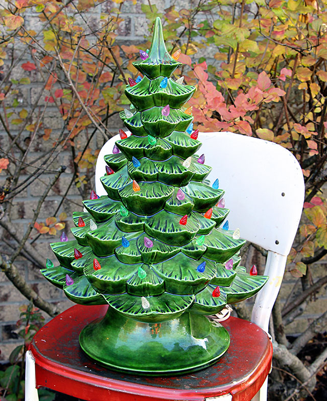 Vintage ceramic Christmas tree found at a thrift store