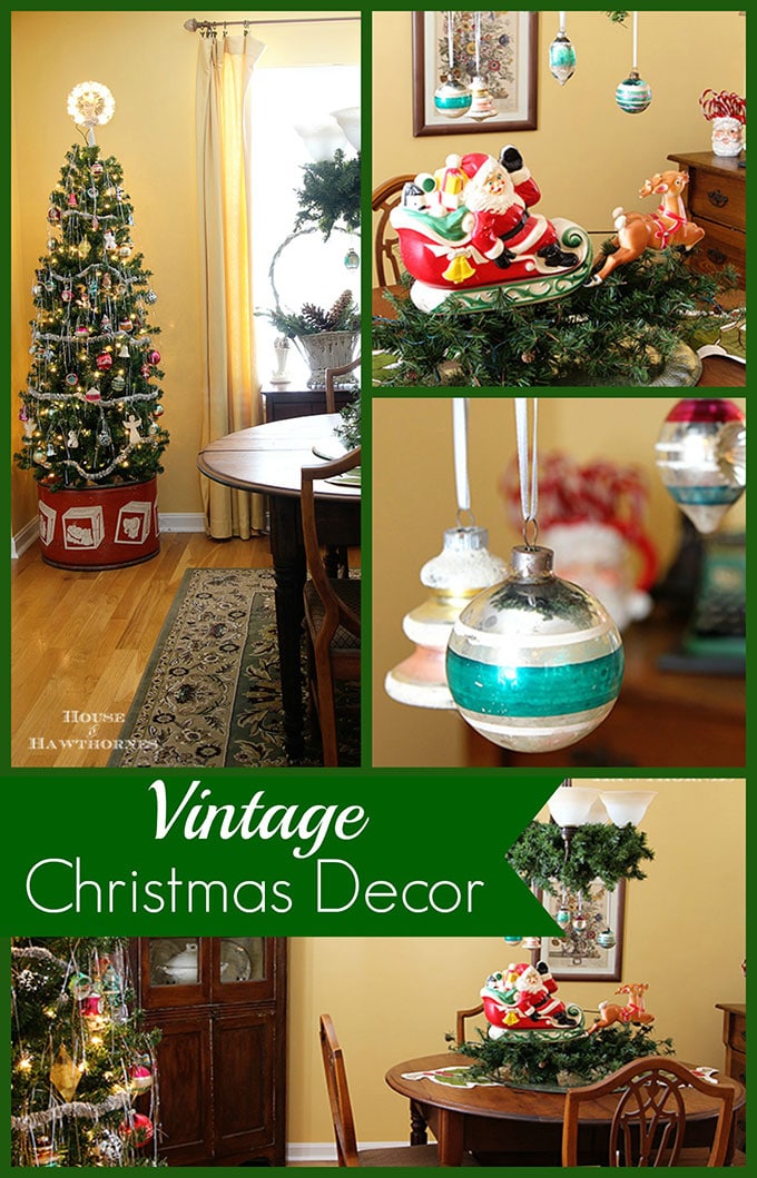 How to decorate with fun vintage Christmas decor this year including Shiny Brites, blow molds and other classic retro holiday decor. Cute ideas!