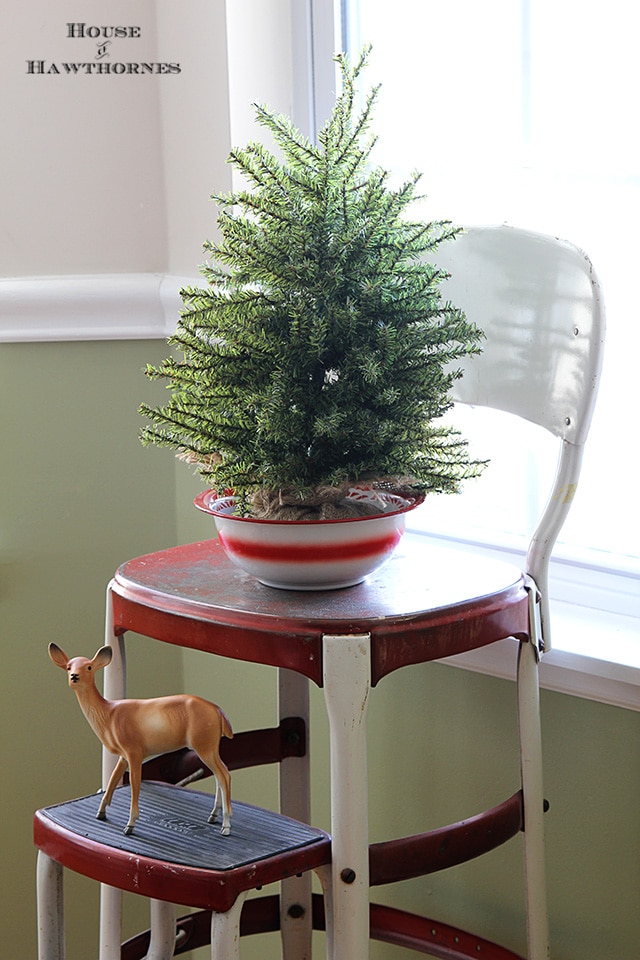 Vintage Christmas deer on Cosco stool