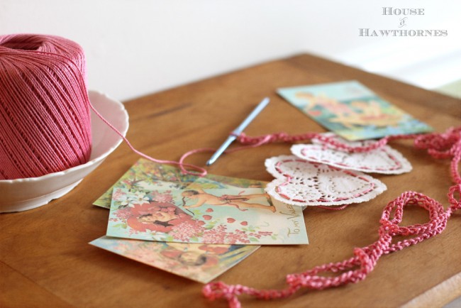 Easy to make DIY vintage Valentine garland for a romantic look for your Valentine's Day decor.