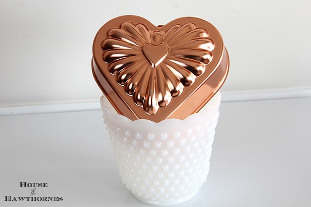 White hobnail Fire King planter and a heart shaped jello mold