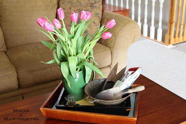 Fun spring coffee table vignette Fun spring coffee table vignette