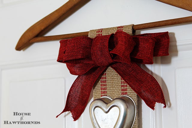 DIY Valentine's Day banner made with heart shaped jello molds and upholstery webbing