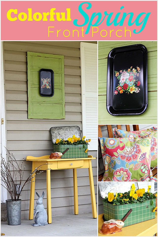 Colorful DIY porch decor for spring, with a eclectic vintage cottage theme! After a long hard cold winter, you need a little bit of color in your life.