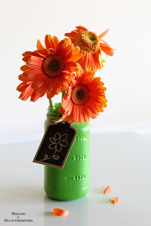 Painted mason jar as a vase (or spaghetti sauce jar)