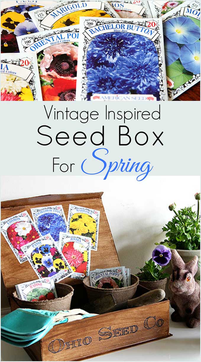 DIY tutorial for making a vintage inspired seed box for spring home decor!