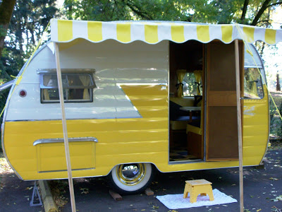 1956 Shasta trailer - yellow canned ham shape 
