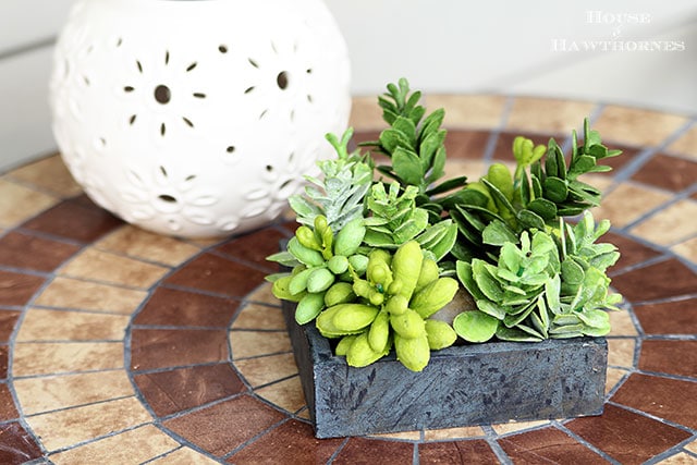 Using rubber succulents in your home decor. Includes a very simple tutorial to create a succulent dish. via houseofhawthornes.com