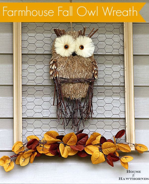 Tired of your traditional fall wreath? Make a framed chicken wire owl for your door instead. A super quick and easy fall home decor DIY project.