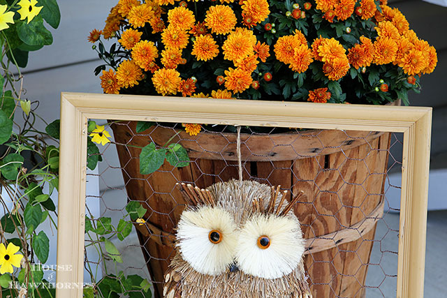 Tired of your traditional fall wreath? Make a framed chicken wire owl for your door instead. A super quick and easy fall home decor DIY project.