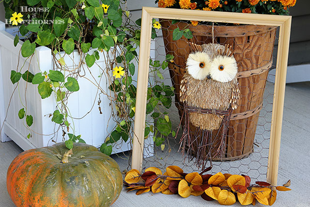 Tired of your traditional fall wreath? Make a framed chicken wire owl for your door instead. A super quick and easy fall home decor DIY project.