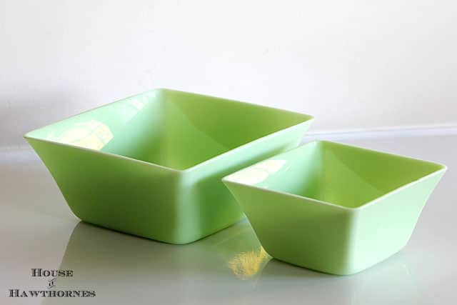 Fire King Jadeite square bowls found at a barn sale