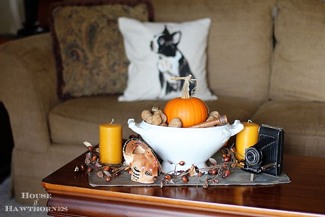 Learn how to make simple Thanksgiving table decor using stuff found at thrift stores or around the house. More personality than a store bought centerpiece!