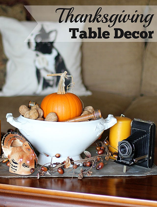 Learn how to make simple Thanksgiving table decor using stuff found at thrift stores or around the house. More personality than a store bought centerpiece!