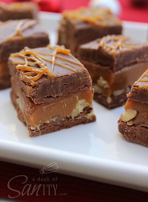 Caramel Pecan Turtle Fudge from adashofsanity.com