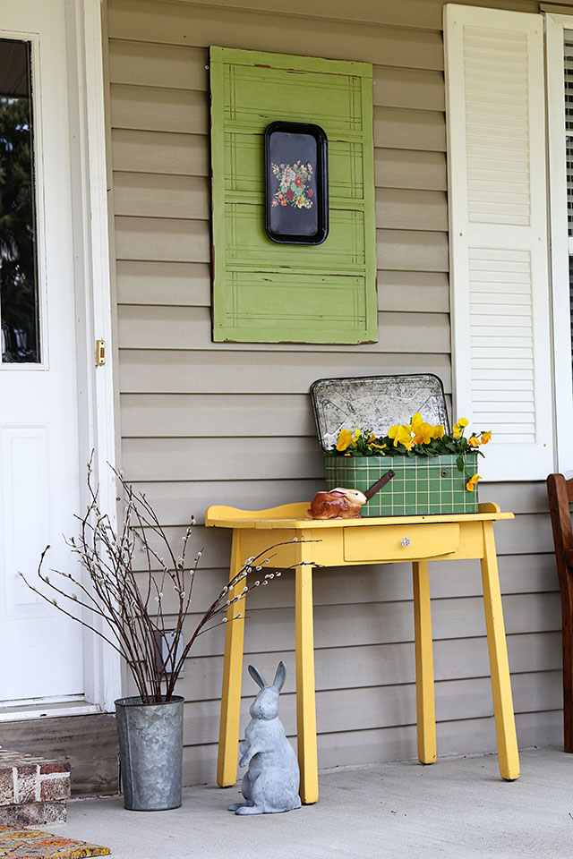 Vintage spring front porch decor