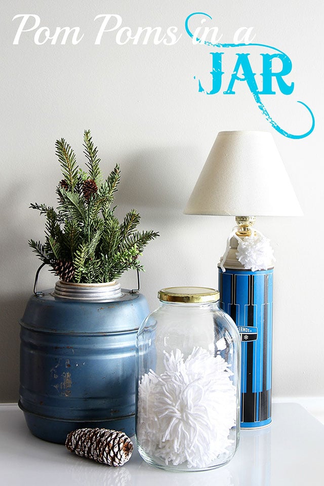 DIY pom poms in a glass jar - for those that don't want to make enough of them for an entire Anthropologie inspired tufted wool wreath. DIY pom poms in a glass jar - for those that don't want to make enough of them for an entire Anthropologie inspired tufted wool wreath.
