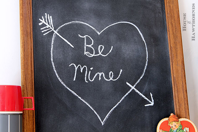 Vintage valentine chalkboard vignette with a Thermos theme