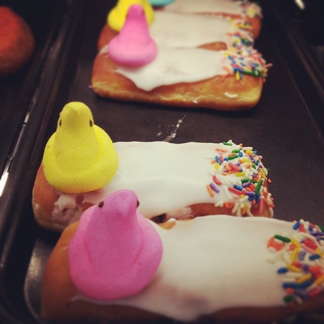 Easter Peeps on top of a donut