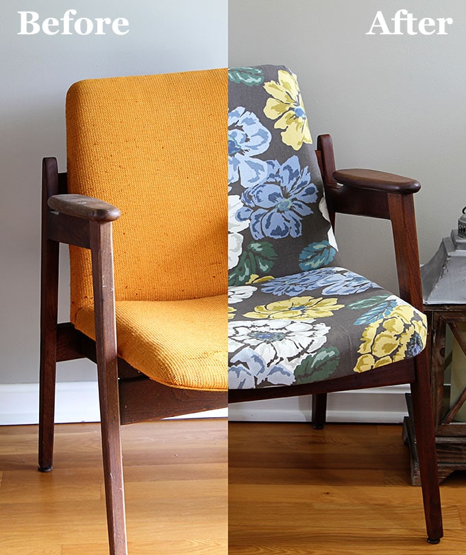 A fun and stylish Mid Century Modern chair restoration including reupholstering and wood refinishing. A DIY project that can be accomplished in a weekend.