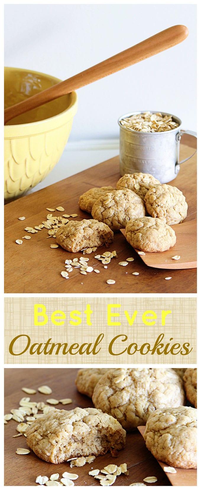 This is the best recipe for soft and chewy oatmeal cookies! Super easy to make and no electric mixers involved, so kids can help make them too.