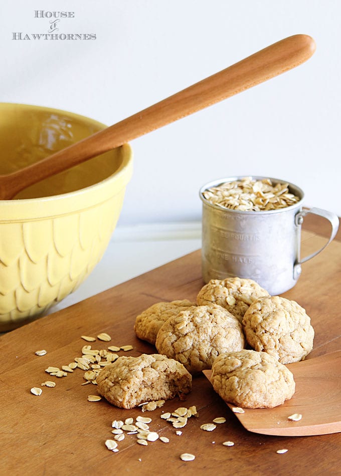 This is the best recipe for soft and chewy oatmeal cookies! Super easy to make and no electric mixers involved, so kids can help make them too.