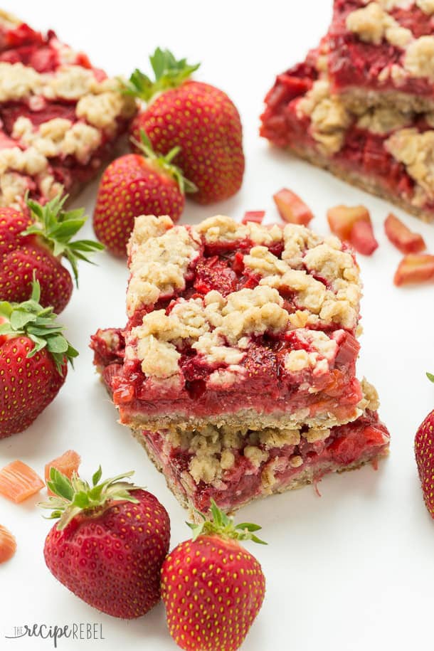 Strawberry rhubarb oatmeal crisp bars