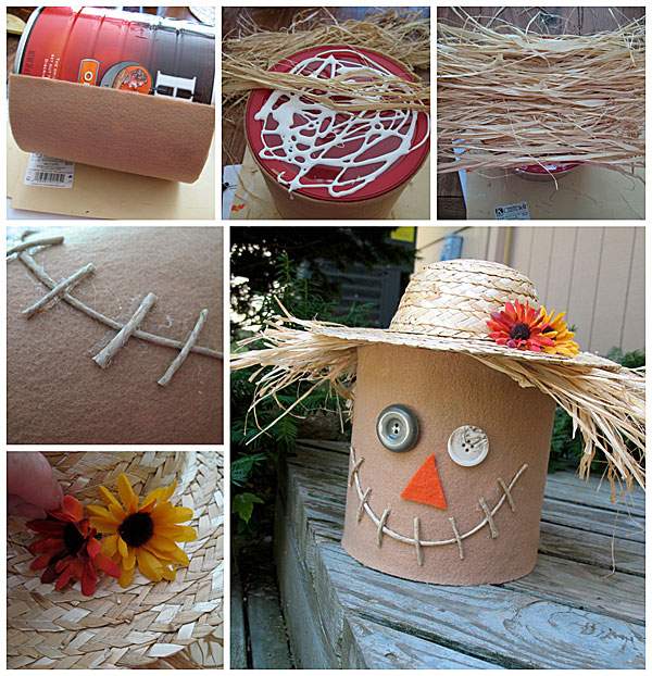 Unique scarecrow ideas - Coffee can scarecrow craft via craftsbyamanda.com