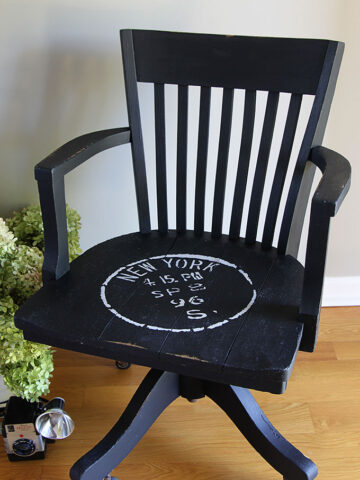 Breathing new life into an oak banker's chair with chalk paint and a stencil. A simple DIY project that saved this tired yard sale find from an early death.