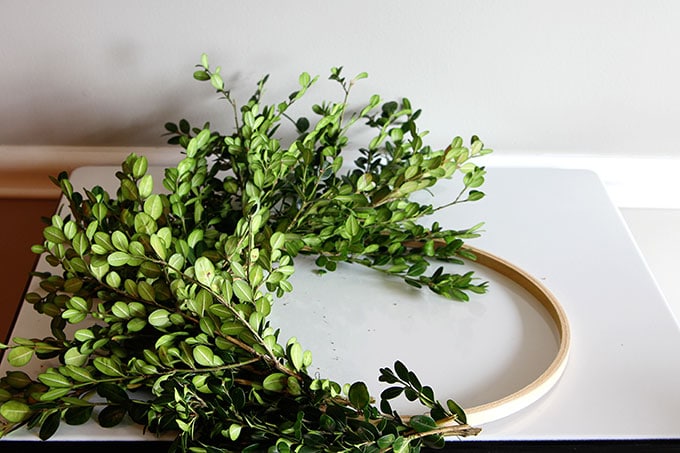 Learn how to make a super quick and easy boxwood wreath. And did I mention it is cheap? Perfect for the holidays, yet looks great any time of the year.