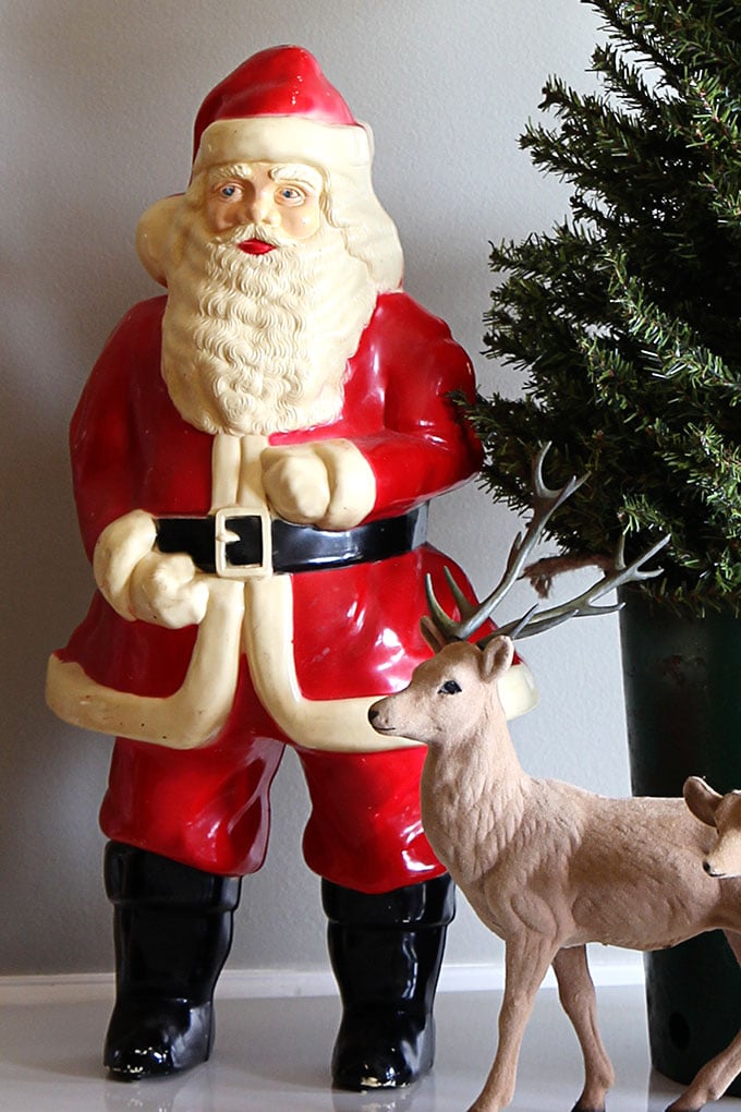 Vintage plastic Santa and flocked reindeer