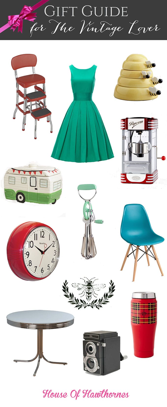 A gift guide for the vintage lover in your life. Modern vintage, kitschy vintage, retro or somewhere in between. Cute ideas for teacher and hostess gifts. 