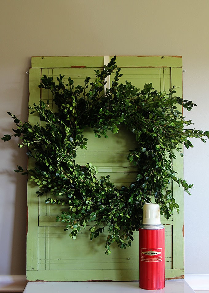Learn how to make a super quick and easy boxwood wreath. And did I mention it is cheap? Perfect for the holidays, yet looks great any time of the year.