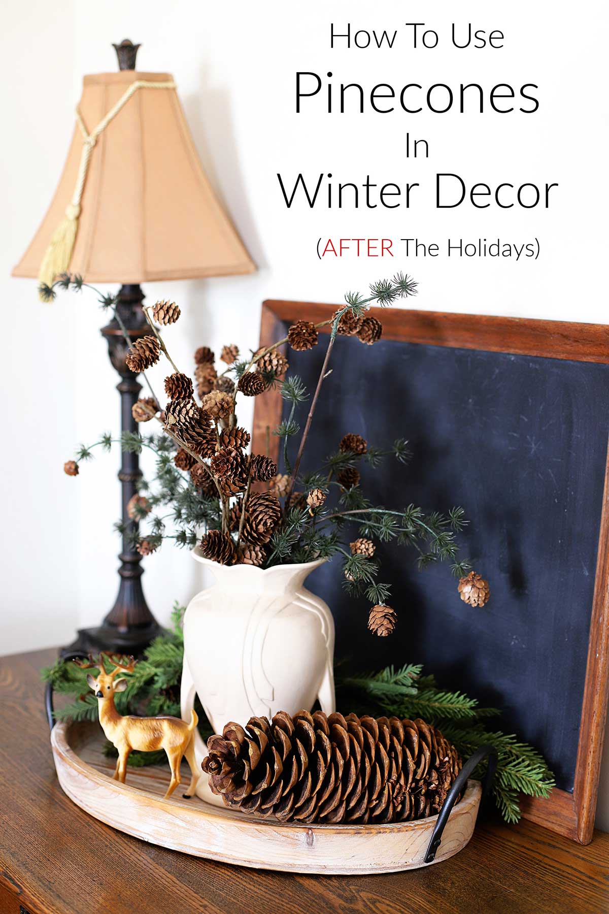 Learn how to use pinecones for winter home decor. Decorating during that awkward time between Christmas decor coming down and spring decor going up.
