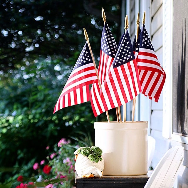 Flags in a crock for patriotic decor