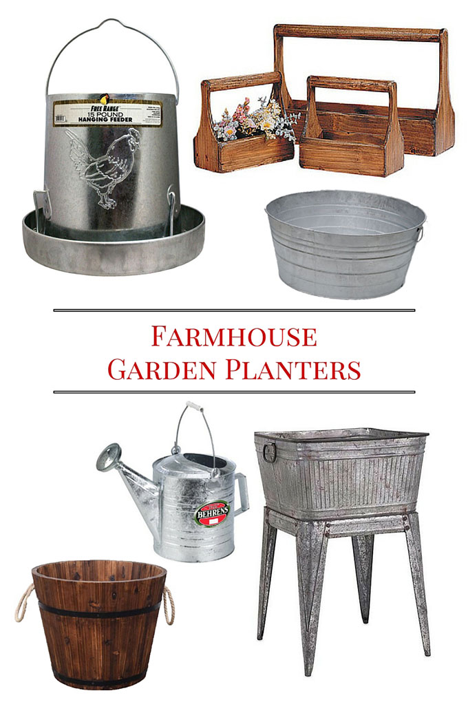 Great ideas for where to buy Farmhouse Style garden planters for your garden, porch and patio this summer.