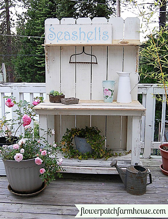 10+ inexpensive and inspiring DIY potting bench ideas to get you in the mood for spring gardening. They could also be used as a serving station on your porch, deck or patio.