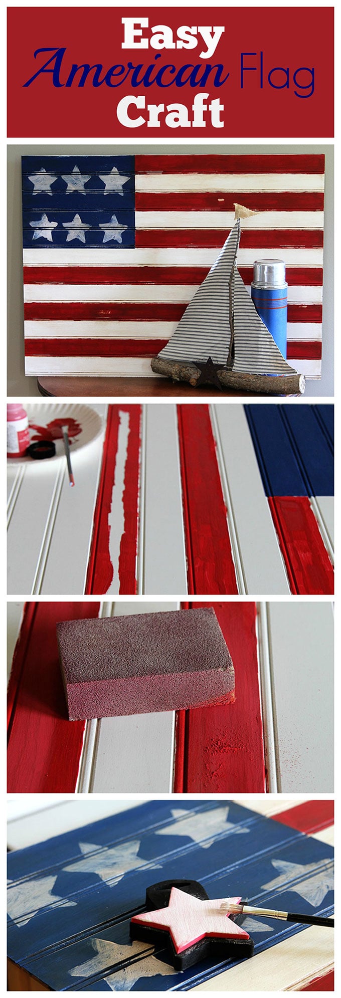 This American flag craft project is super cute and EASY to make . A quick patriotic DIY project for your 4th of July home decor. Did I mention it is easy?