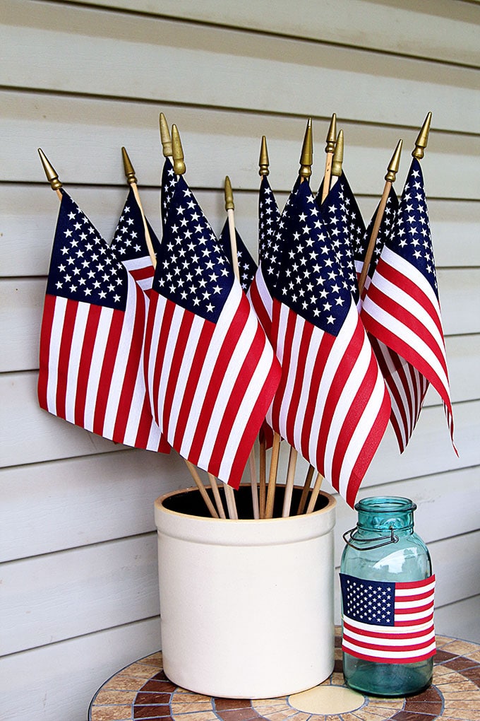 Flags in a crock for the 4th of July