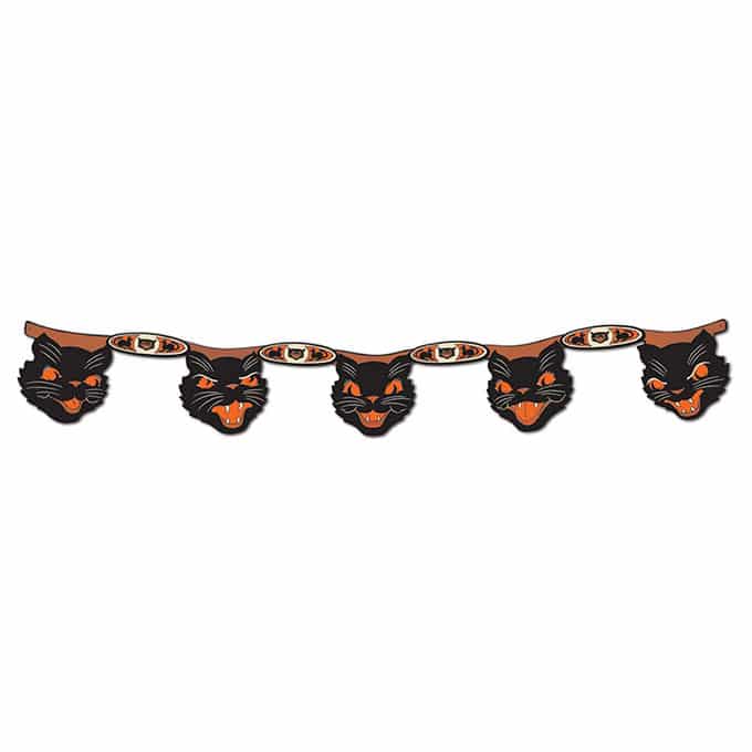 Beistle Halloween Cat Cutouts Streamer - Vintage looking Beistle Halloween decor is a fun retro way to decorate for fall. Lots of traditional orange and black, witches, skeletons and black cats.