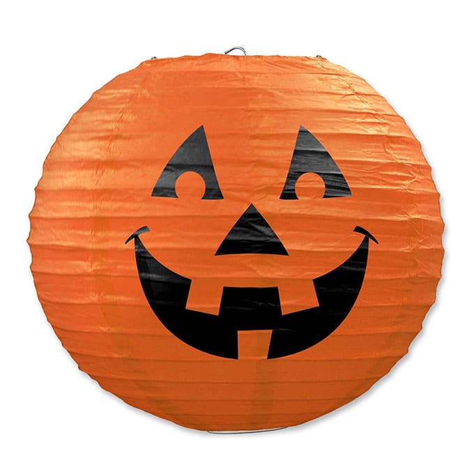 Beistle Halloween Paper Lantern Pumpkin - Vintage looking Beistle Halloween decor is a fun retro way to decorate for fall. Lots of traditional orange and black, witches, skeletons and black cats.