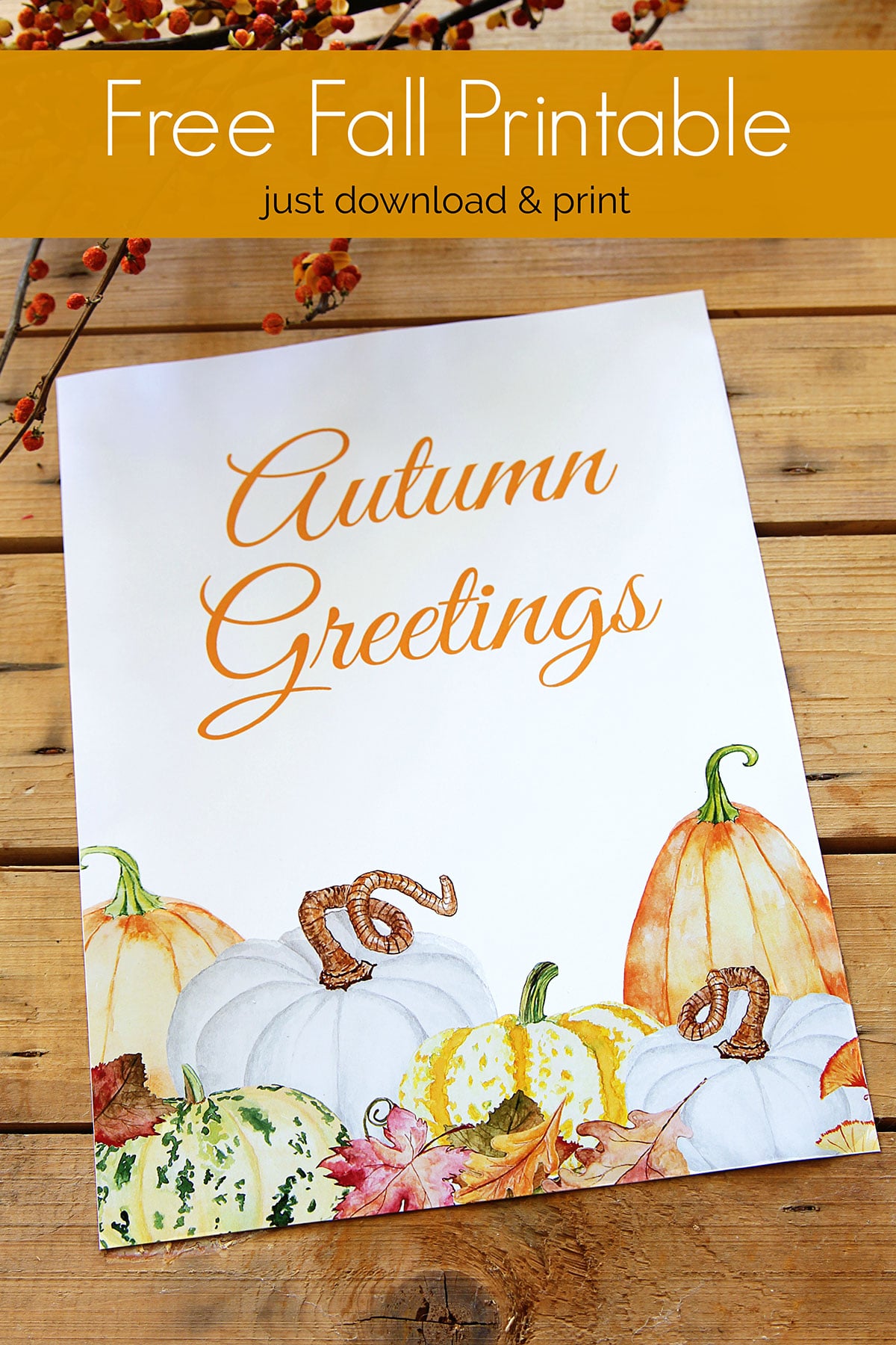 free fall printable with watercolor pumpkins