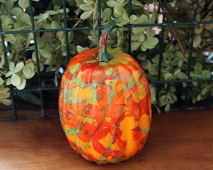 How to make a marbleized pumpkin with nail polish for your fall home decor. It's quick and easy and maybe just a little bit smelly.